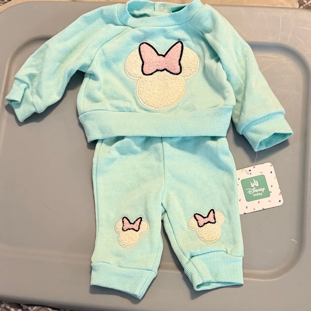 Disney Mint Green Baby Set with Pink Accents